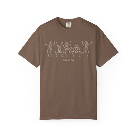 Dancing white skeletons, short sleeve tee