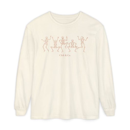 Dancing orange skeletons, long sleeve tee
