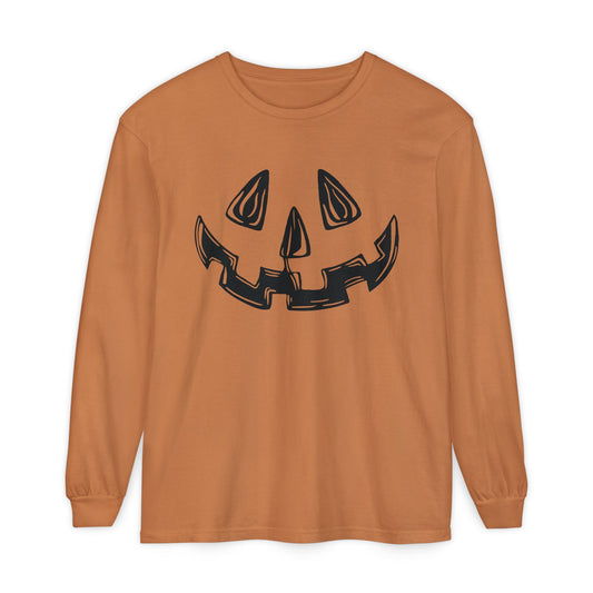 Left cleft jack-o-lantern, orange long sleeve tee