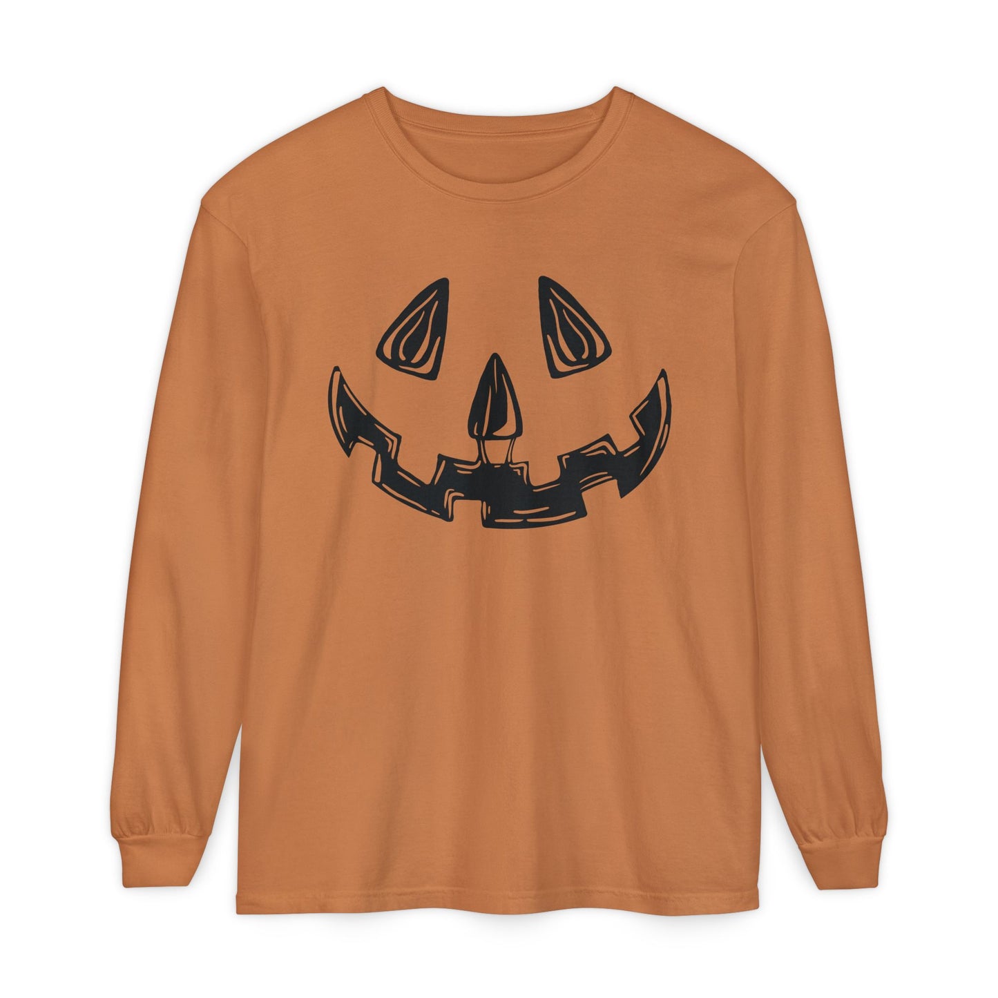 Left cleftie Jack-o-lantern, orange long sleeve tee