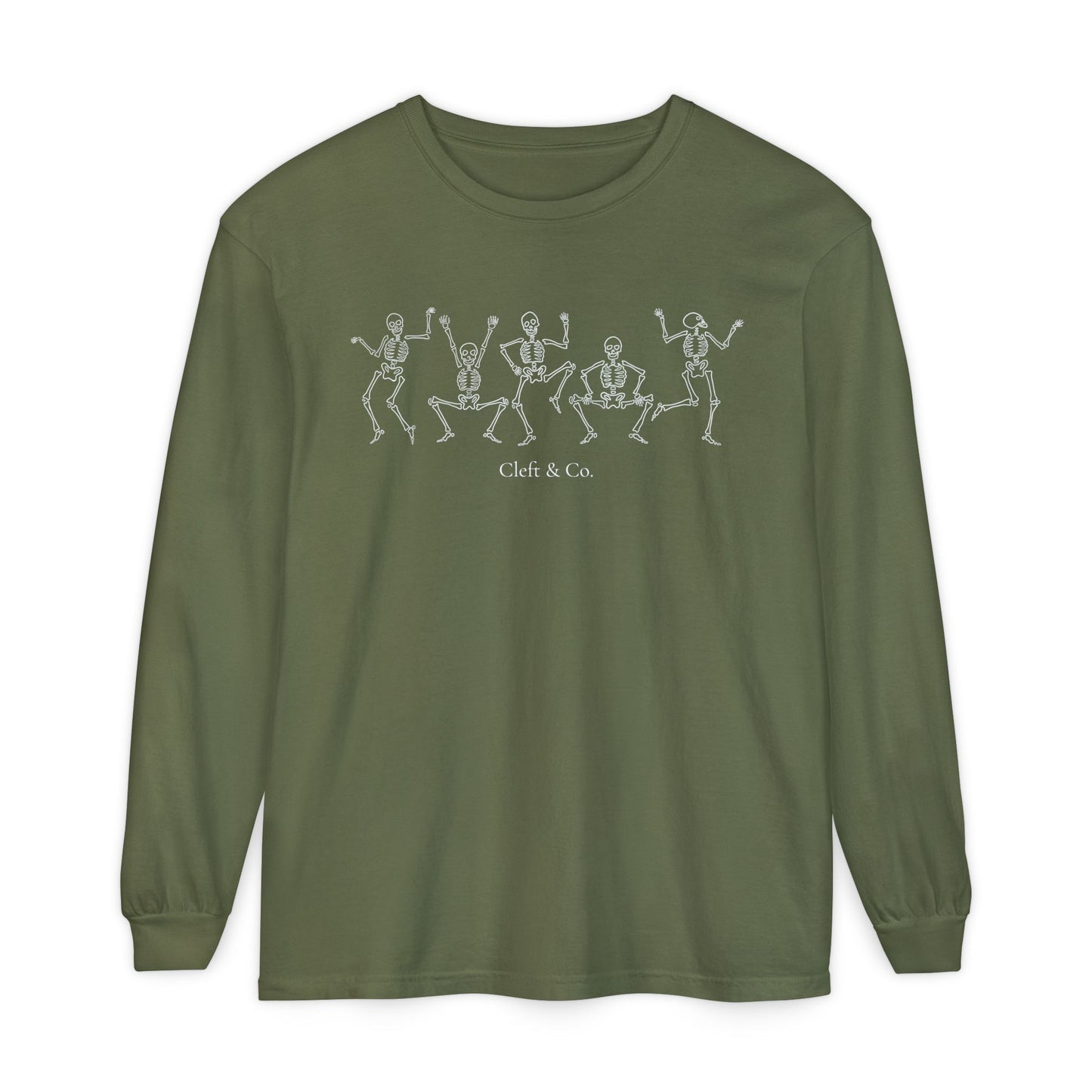 Dancing white skeletons, long sleeve tee