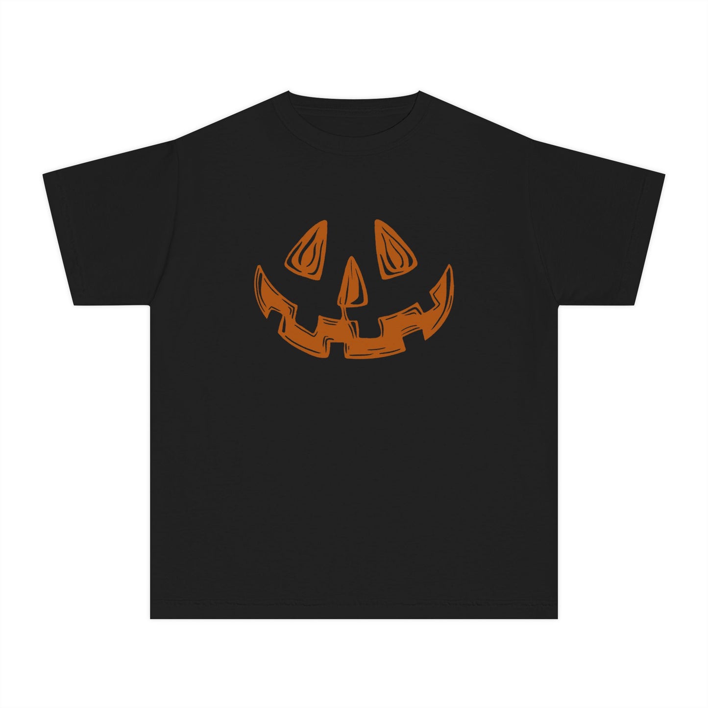 Left cleft jack-o-lantern, black youth tee