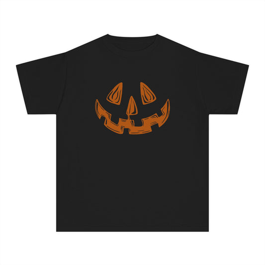 Left cleft jack-o-lantern, black youth tee