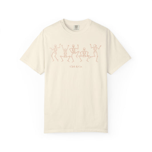 Dancing orange skeletons, short sleeve tee