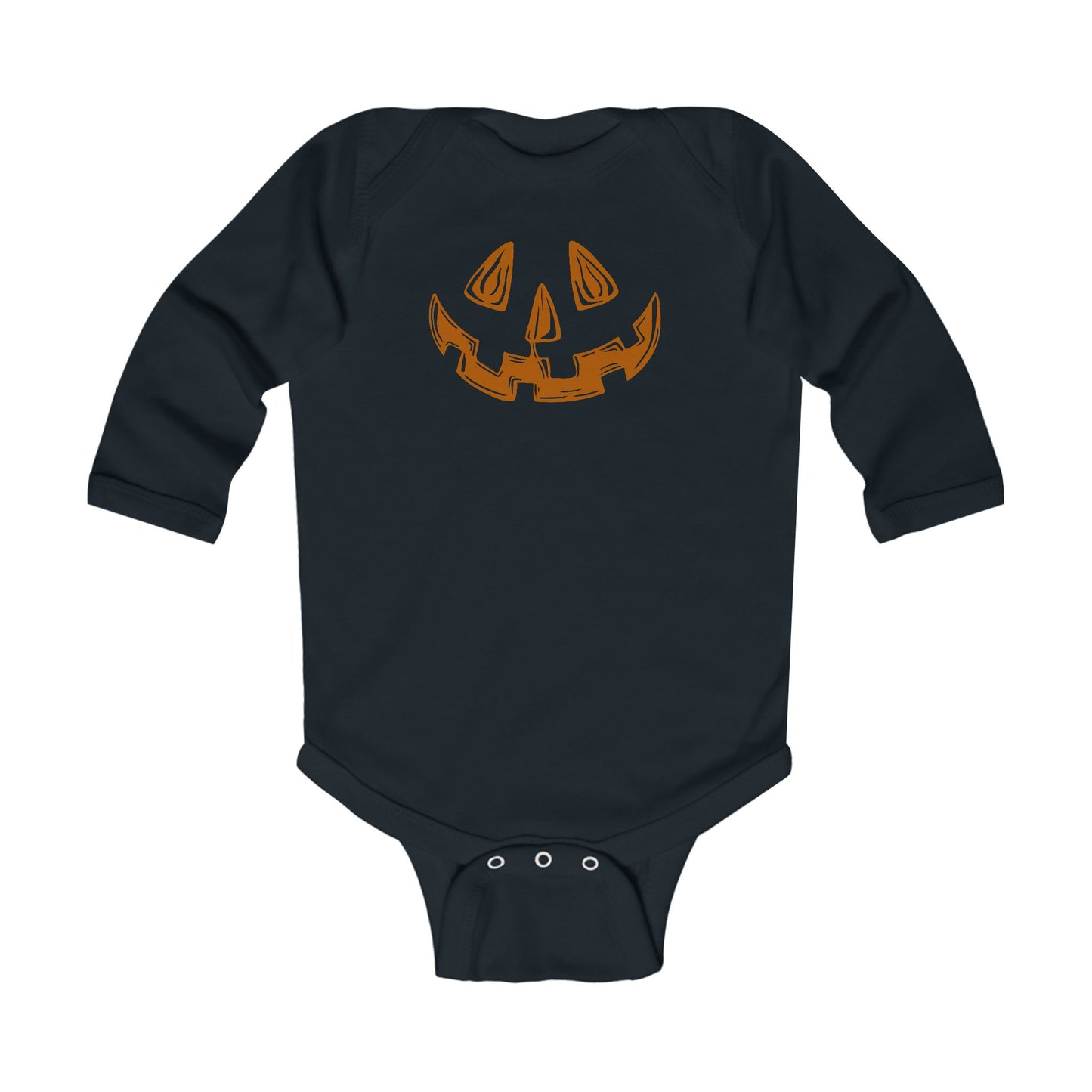 Left cleftie jack-o-lantern, black infant bodysuit