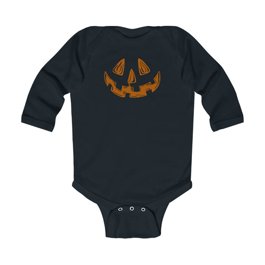 Left cleftie jack-o-lantern, black infant bodysuit