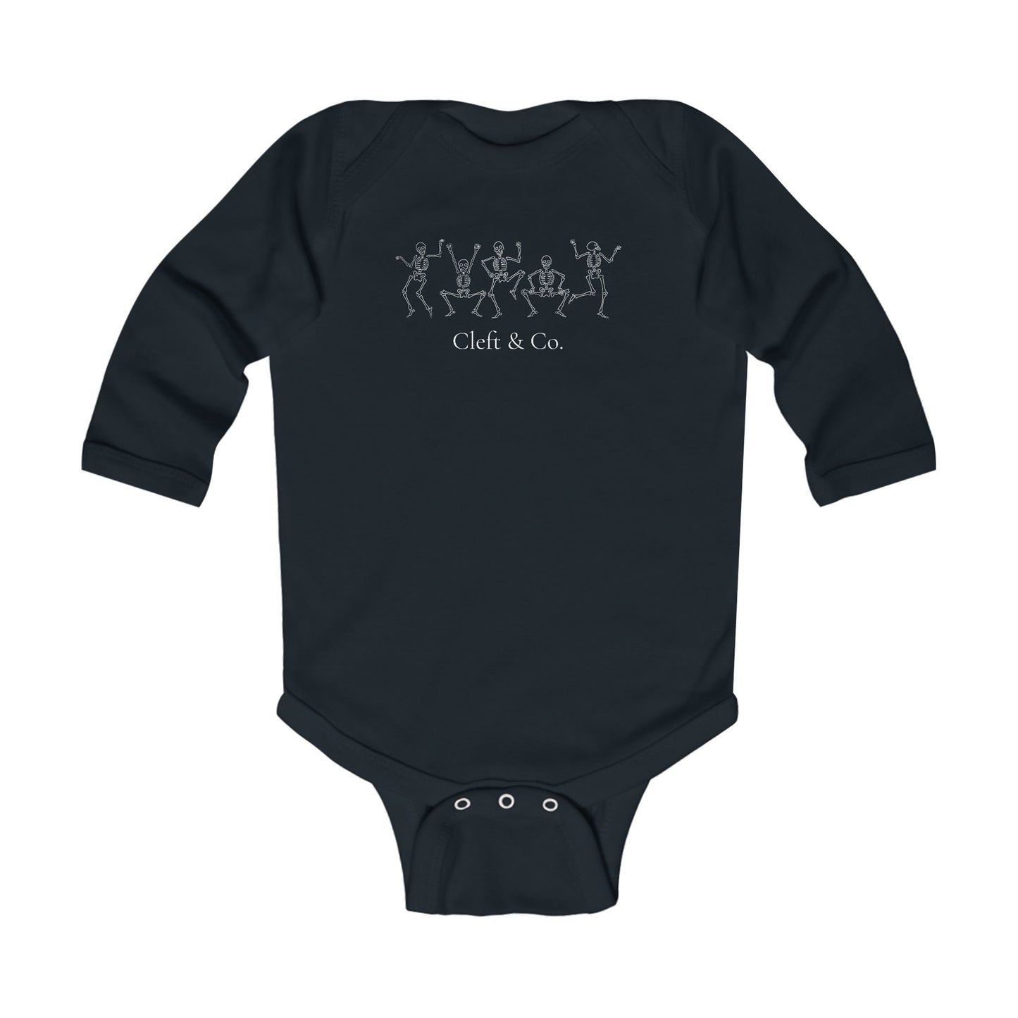 Dancing white skeletons, infant bodysuit